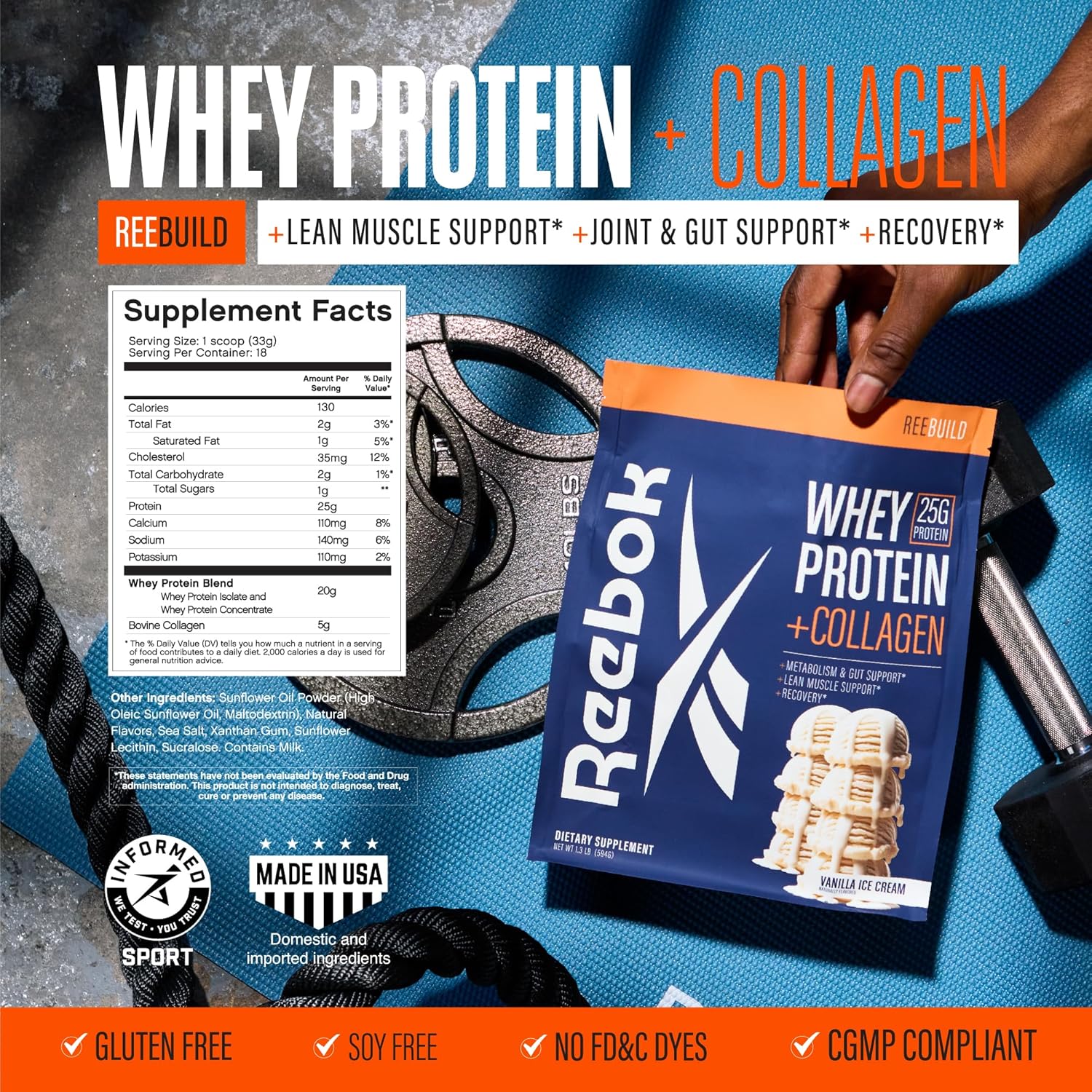 Reebok Complete Athletic Performance System with ReeEnergize Pre-Workout, ReeCover BCAA + EAA, ReeBuild Whey + Collagen