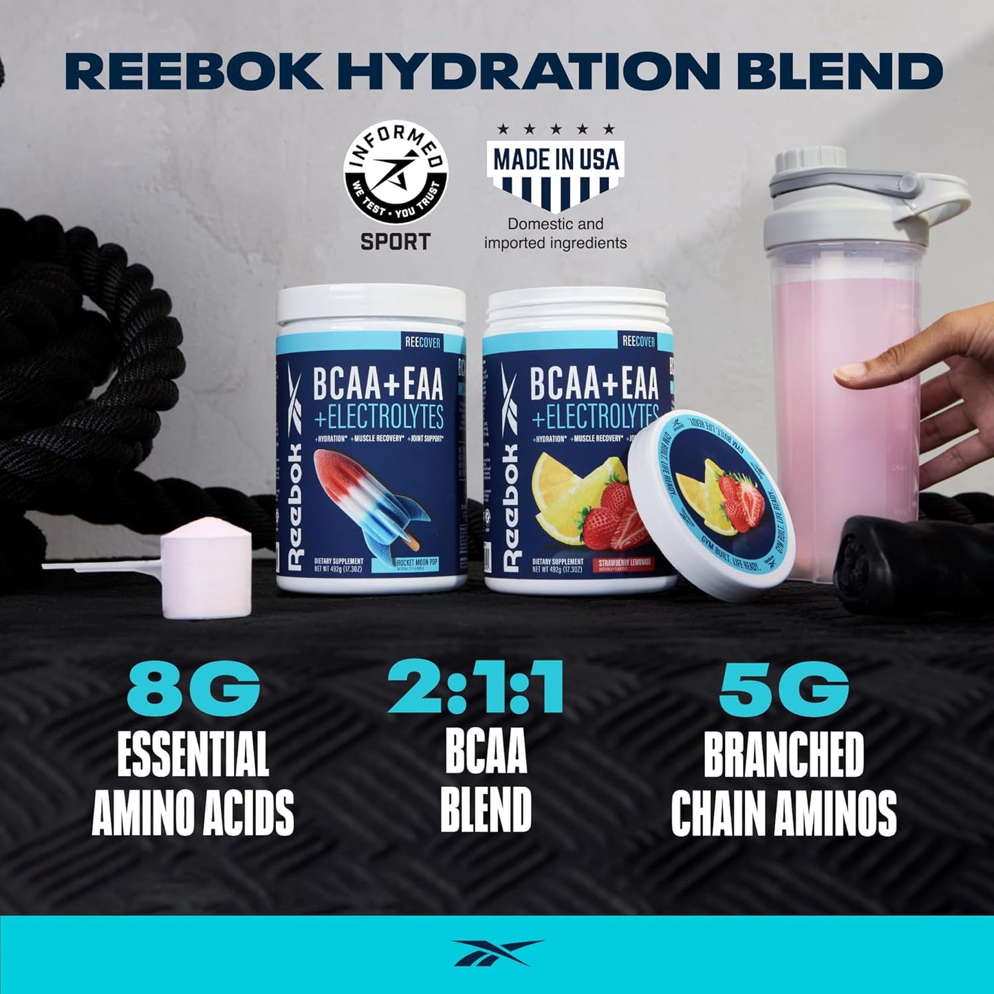 Reebok ReeCover BCAA + EAA + Electrolytes: Muscle Recovery & Strength Support - 30 Servings Rocket Moon Pop Flavor