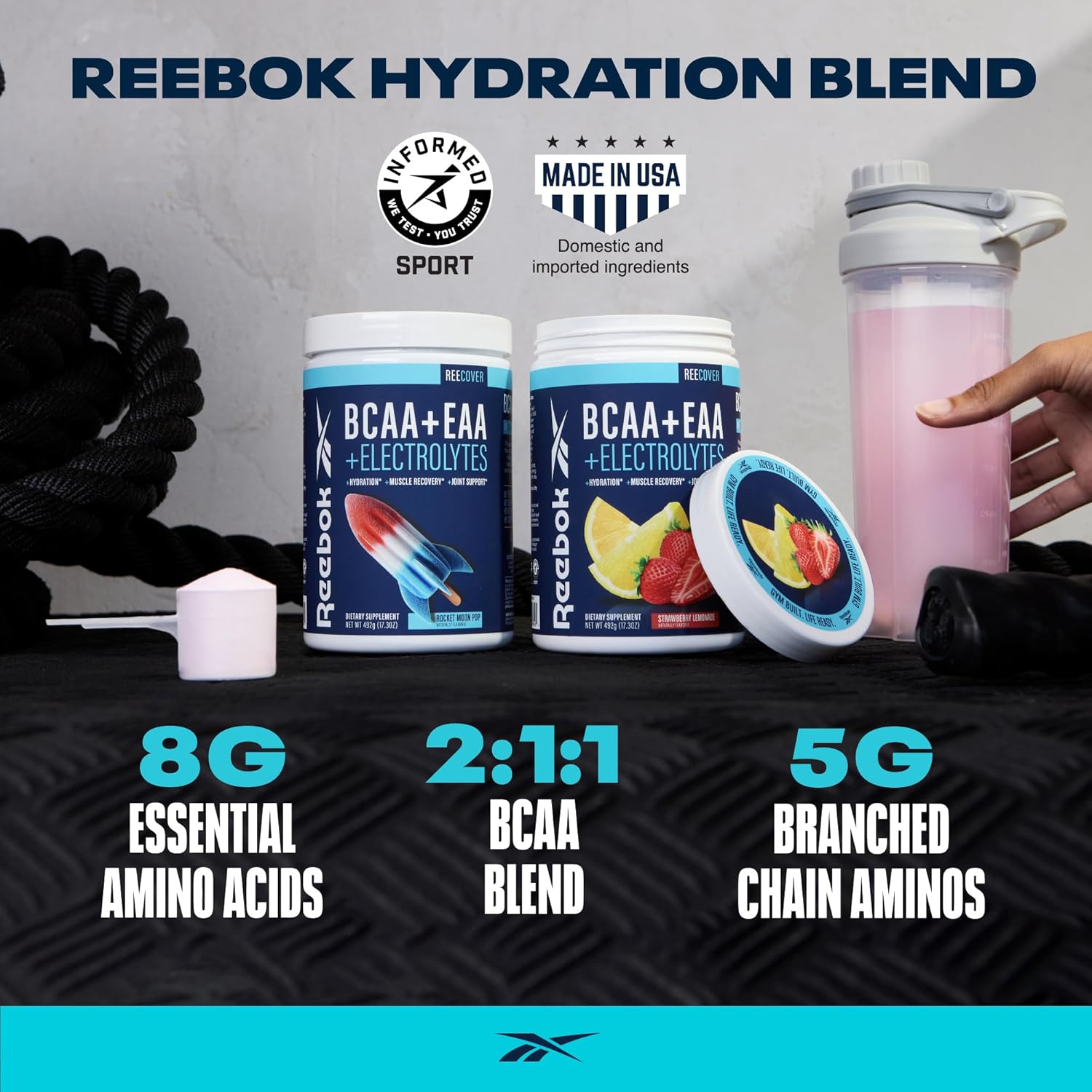 Reebok ReeCover BCAA + EAA + Electrolytes: Muscle Recovery & Strength Support - 30 Servings Rocket Moon Pop Flavor