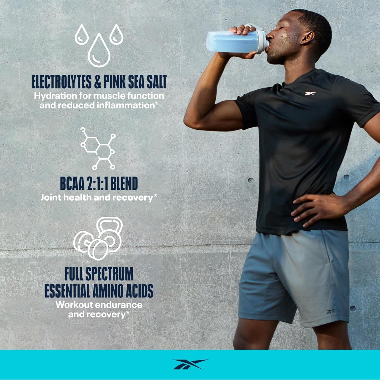 Reebok ReeCover Strawberry Lemonade: BCAA, EAA, Electrolytes Blend for Muscle Recovery - 30 Servings