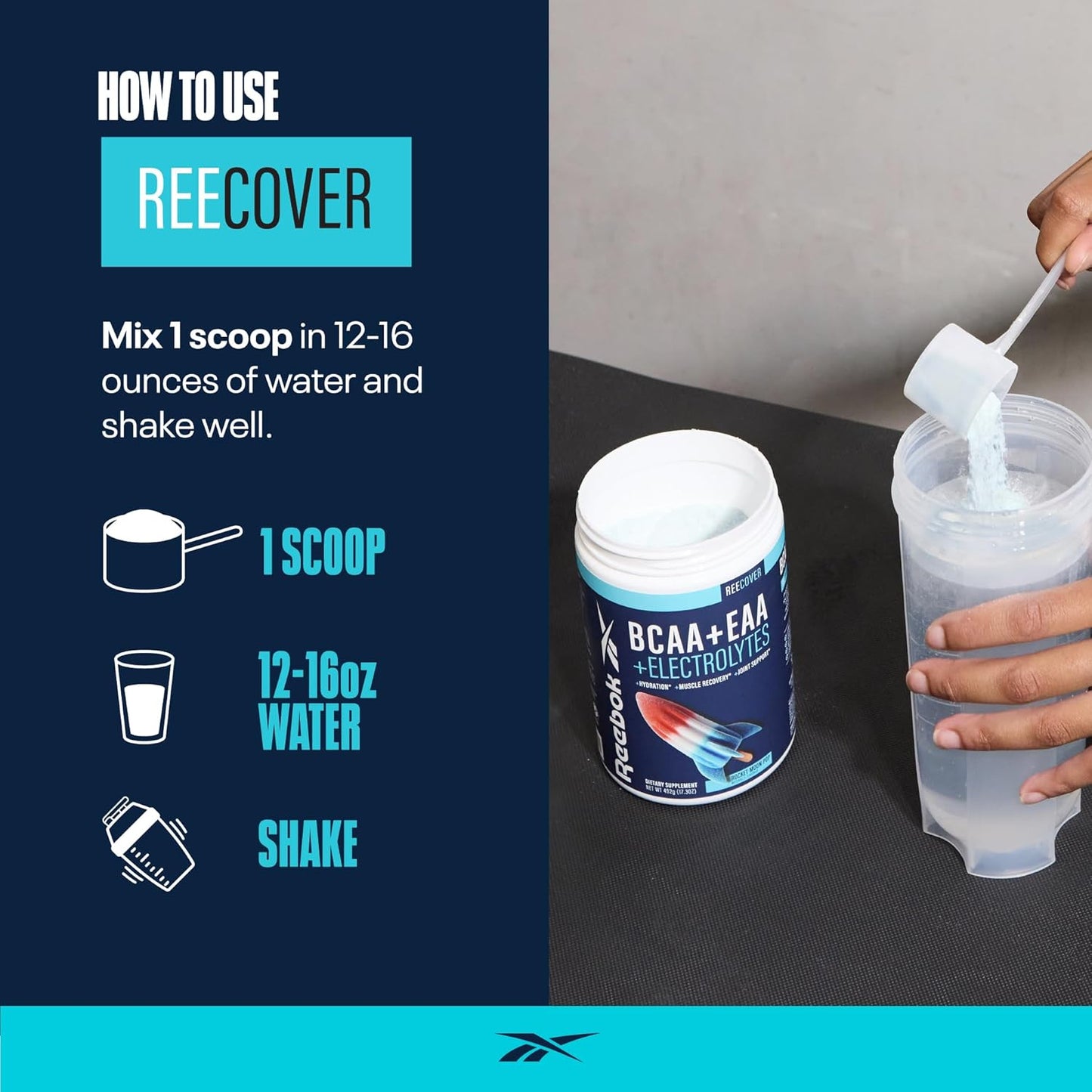 Reebok ReeCover Strawberry Lemonade: BCAA, EAA, Electrolytes Blend for Muscle Recovery - 30 Servings