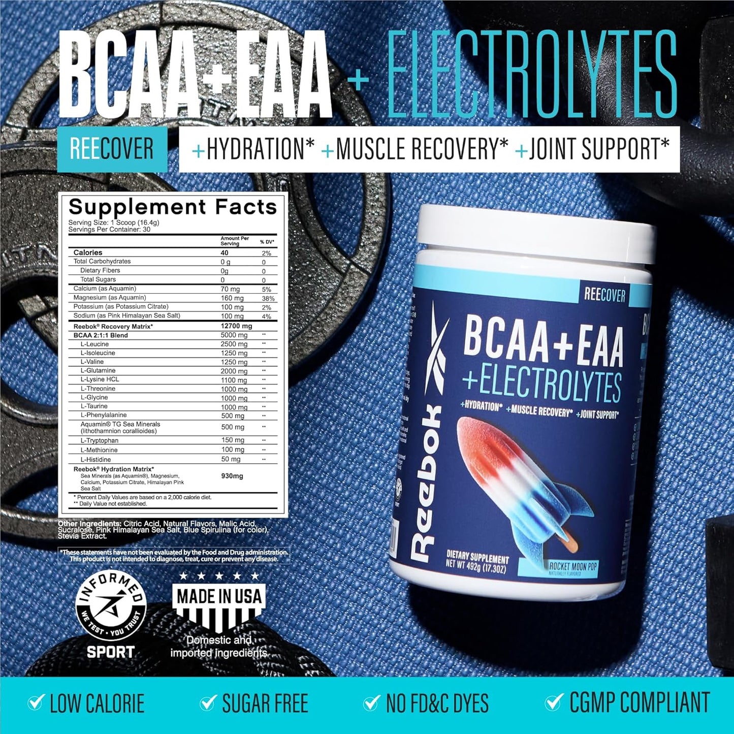 Reebok ReeEnergize & ReeCover Bundle: Pre-Workout + BCAA Pack, Sour Green Apple & Rocket Moon Pop