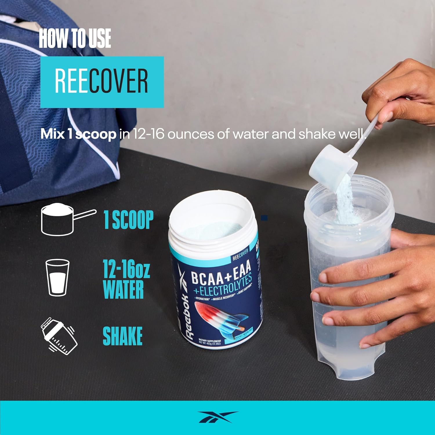 Reebok ReeEnergize & ReeCover Bundle: Pre-Workout + BCAA Pack, Sour Green Apple & Rocket Moon Pop