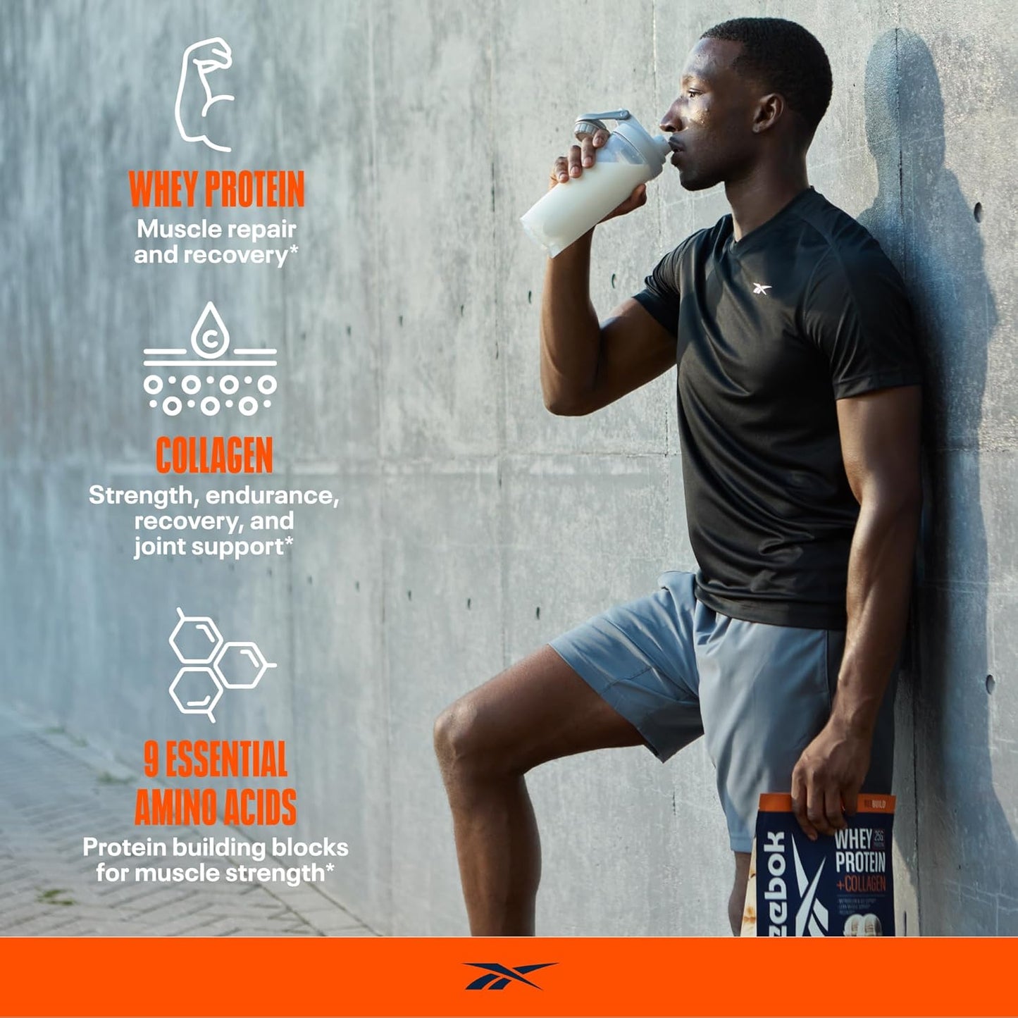 Reebok Whey Protein + Collagen Powder | 25g Protein, 9 Amino Acids | Muscle Growth, Joint Health, Gut Support | Vanilla Ice Cream Flavor