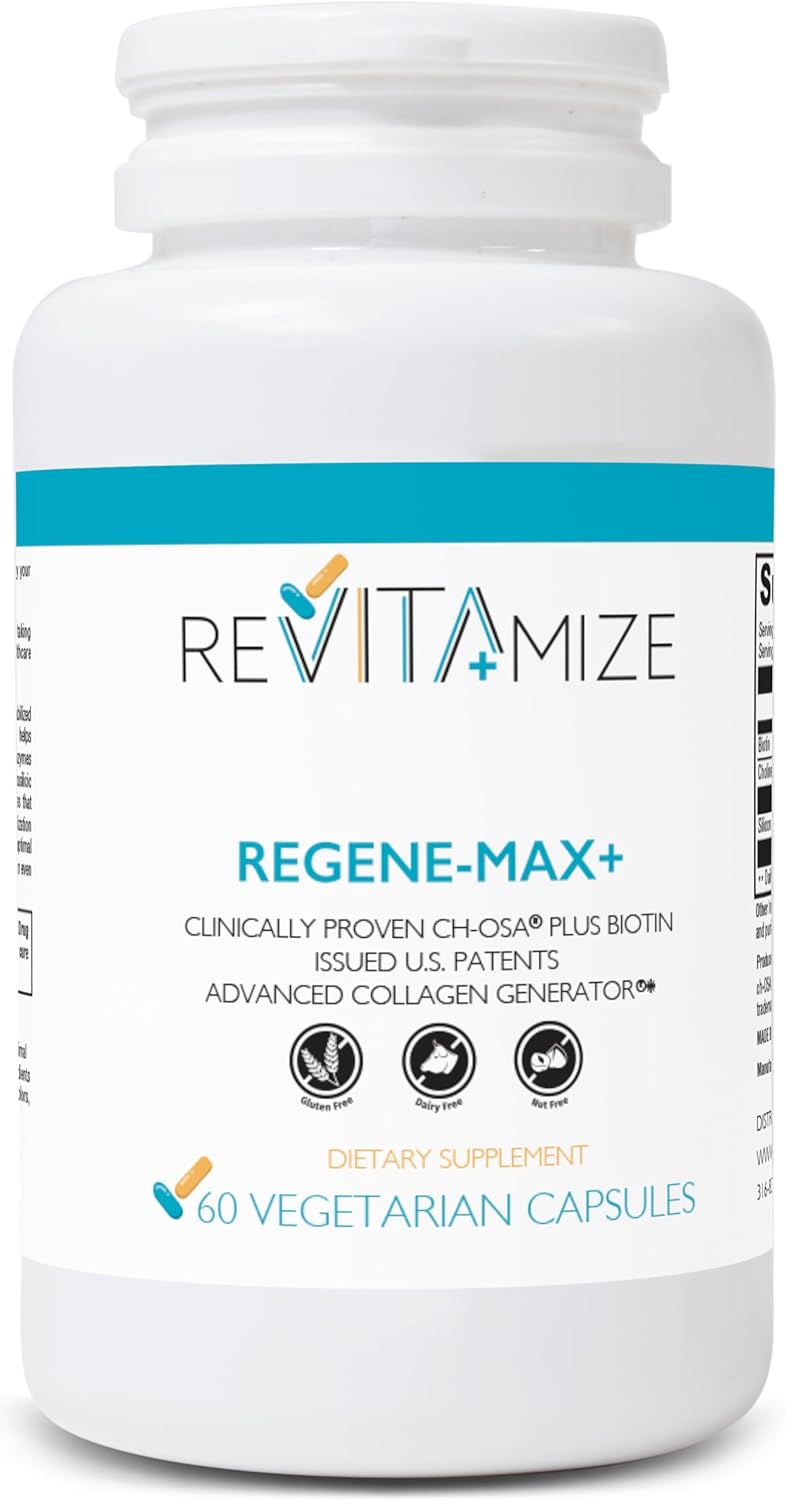Regene-MAX+ Plus Biotin Supplement for Hair, Skin, and Nails - Reduce Fine Lines, Wrinkles, and Boost Collagen (60 Count)