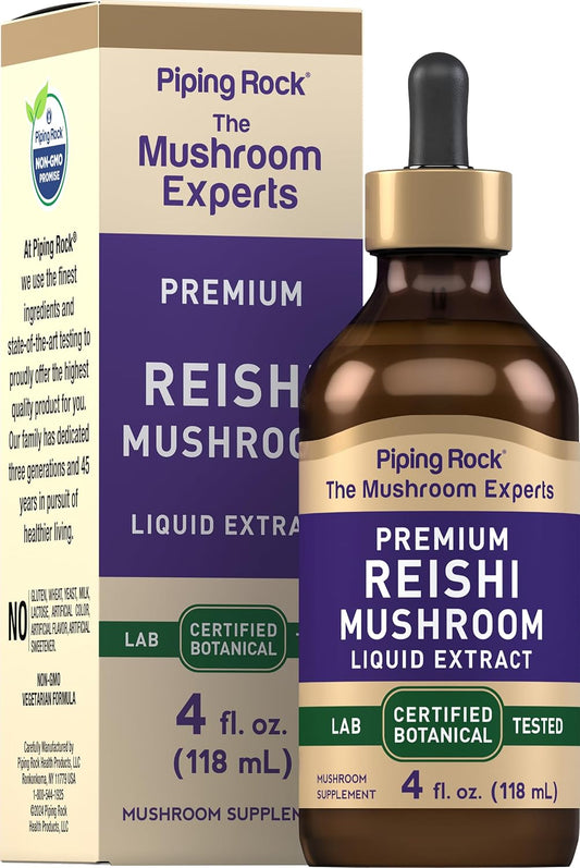 Reishi Mushroom Tincture 4 Fl Oz Liquid Extract | Vegetarian & Alcohol-Free | Non-GMO & Gluten-Free Supplement by Piping Rock