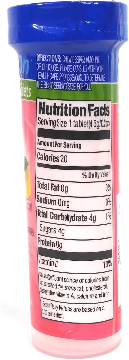 ReliOn Glucose Fruit Punch Tablets - Convenient On-the-Go Tube with 10 Tablets