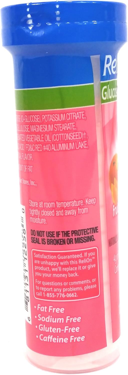ReliOn Glucose Fruit Punch Tablets - Convenient On-the-Go Tube with 10 Tablets