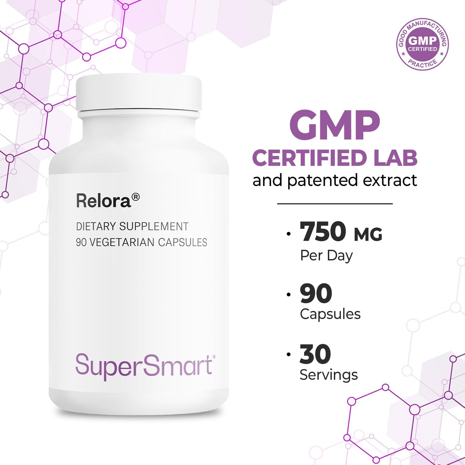 Relora 750mg Daily Supplement - Magnolia & Phellodendron Extract - Non-GMO, Gluten-Free - 90 Capsules