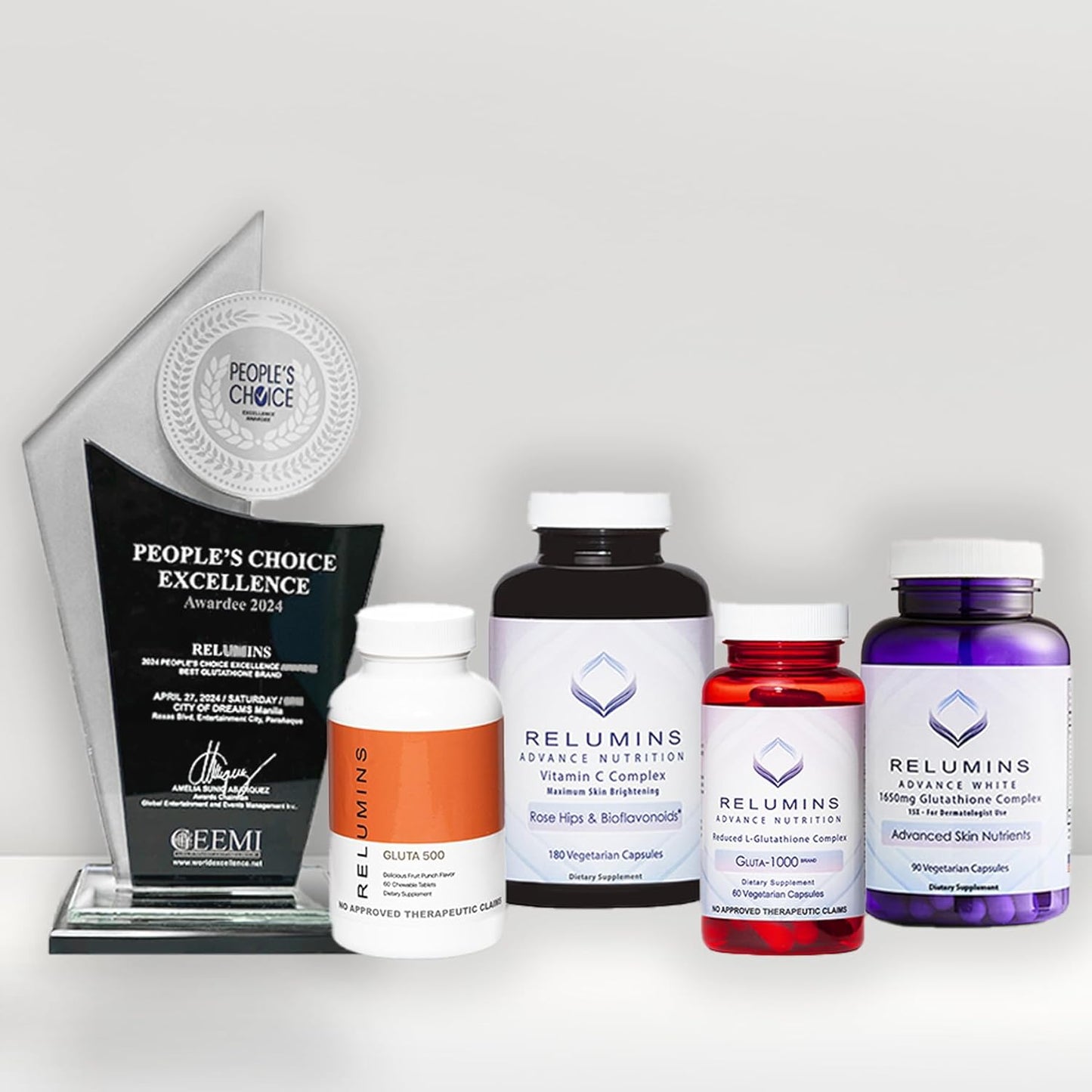 Relumins Advance Nutrition Gluta 1000 and Vitamin C MAX Skin Lightening Complex - 30 Glutathione + 60 Vitamin C Capsules