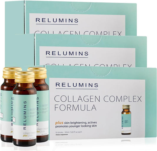 Relumins Collagen Beauty Drink with Glutathione, Hyaluronic, CoQ10, EGCG, Resveratrol - Anti-Aging - Apple Flavor, 10 Drinks x 3 Packs