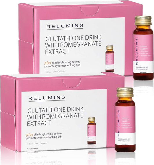 Relumins Glutathione Drink Pomegranate Flavor - Enhances Skin Brightness, Collagen Production, and Moisture - 20 Bottles x 50mL Gluta Shot