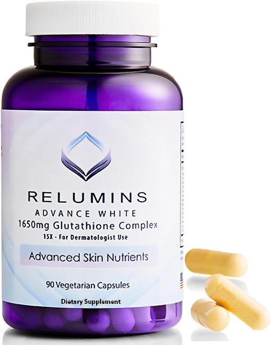 Relumins Glutathione Supplement - 1650mg Reduced Glutathione Complex with Alpha Lipoic Acid, Rose HIPS, Riboflavin, & Vitamin E - 90 Veggie Capsules - Proprietary Blend