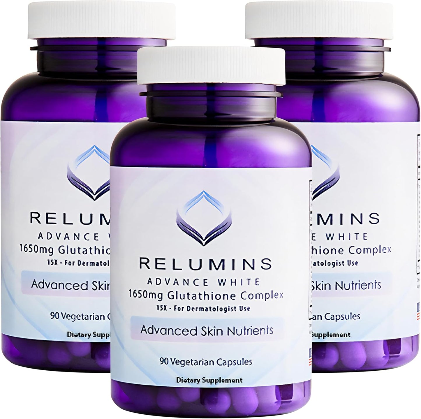 Relumins Glutathione Supplement - High-Potency 1650mg Reduced Glutathione Complex with Alpha Lipoic Acid, Rose HIPS, and Vitamin E - 270 Veggie Capsules