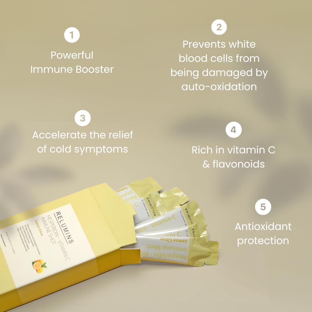 Relumins Hesperidin Lemon Citrus Vitamin C Shots with Bioflavonoids - Immune Boost & Antioxidant Protection - 10 Packets