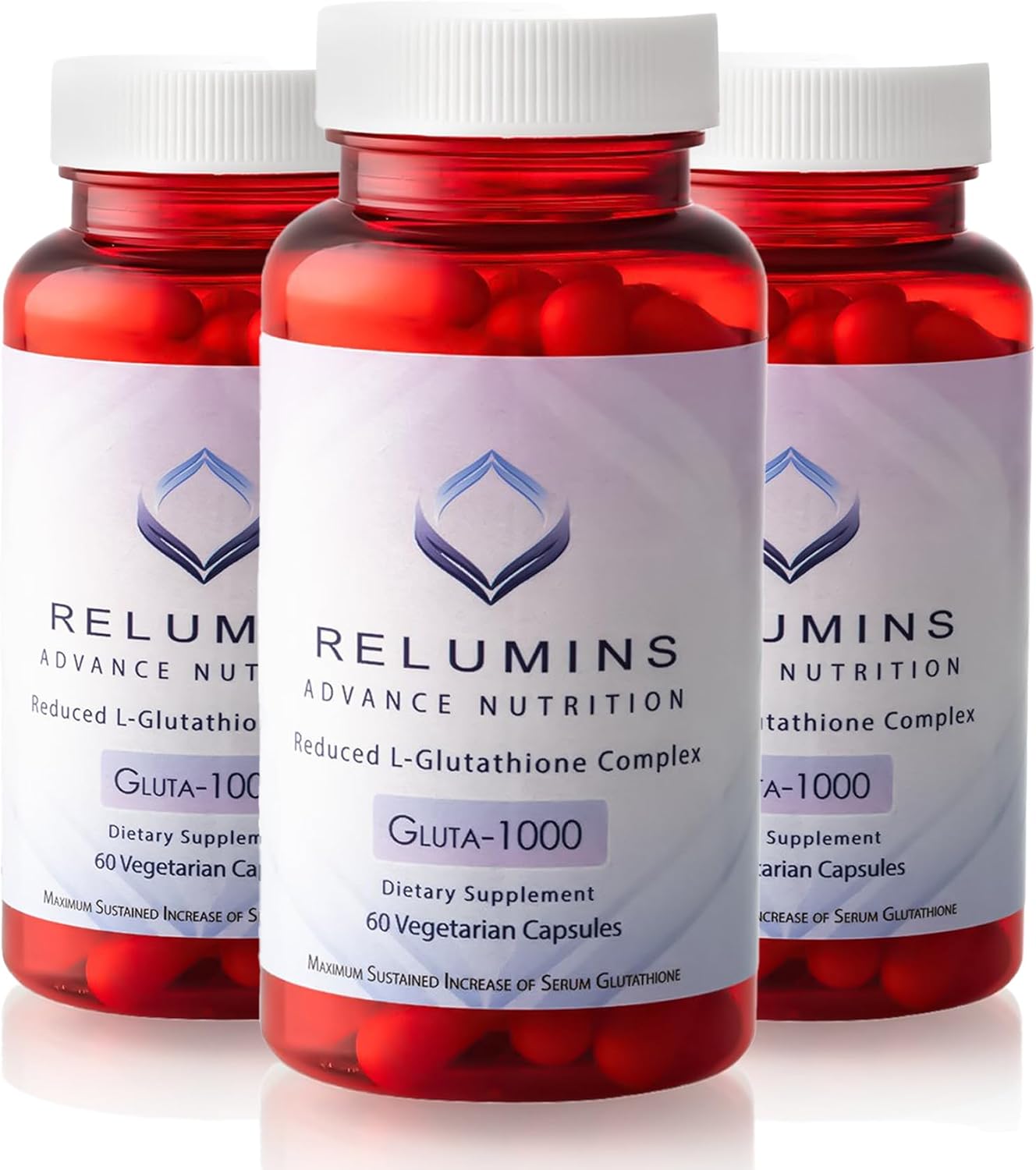 Relumins L Glutathione Supplement Complex - 3 Bottles of 1000mg Glutathione Capsules with Alpha Lipoic Acid & Rose HIPS for Skin Brightening