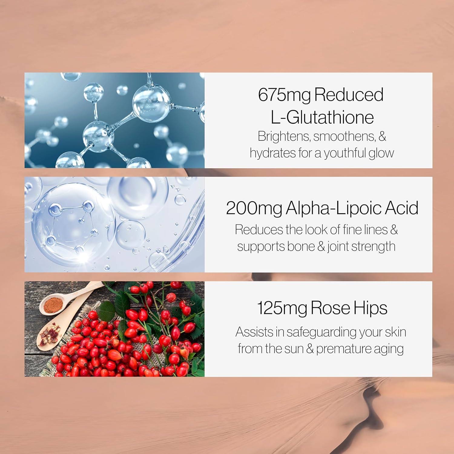 Relumins L Glutathione Supplement Complex - 3 Bottles of 1000mg Glutathione Capsules with Alpha Lipoic Acid & Rose HIPS for Skin Brightening