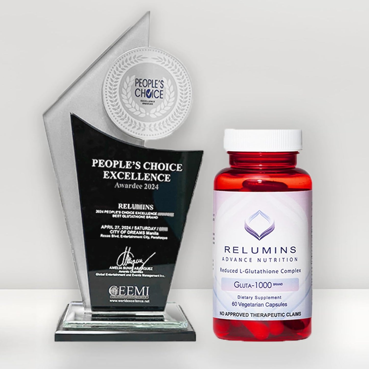 Relumins L Glutathione Supplement Complex - 3 Bottles of 1000mg Glutathione Capsules with Alpha Lipoic Acid & Rose HIPS for Skin Brightening