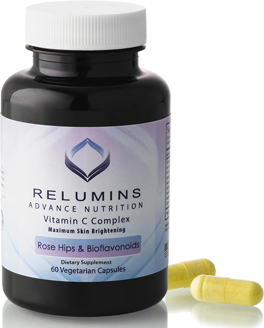 Relumins Maximum Skin Brightening Vitamin C Supplement - 1000mg VIT C with Rose HIPS & Bioflavonoids, 60 Vegetarian Capsules