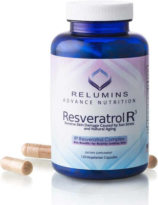 Relumins Resveratrol R3 Capsules - Fight Skin Aging with 600mg Resveratrol per Serving - 120 Capsules