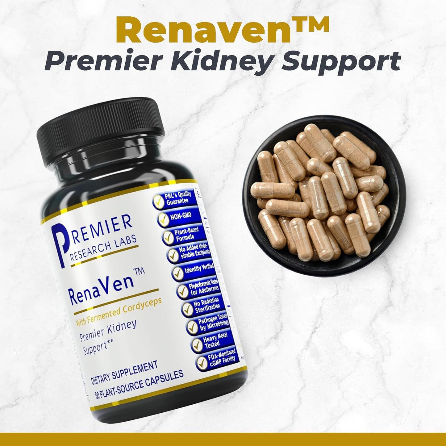 RenaVen: Kidney Cleanse Detox & Repair, Improve Function with Fermented Cordyceps - 60 Capsules