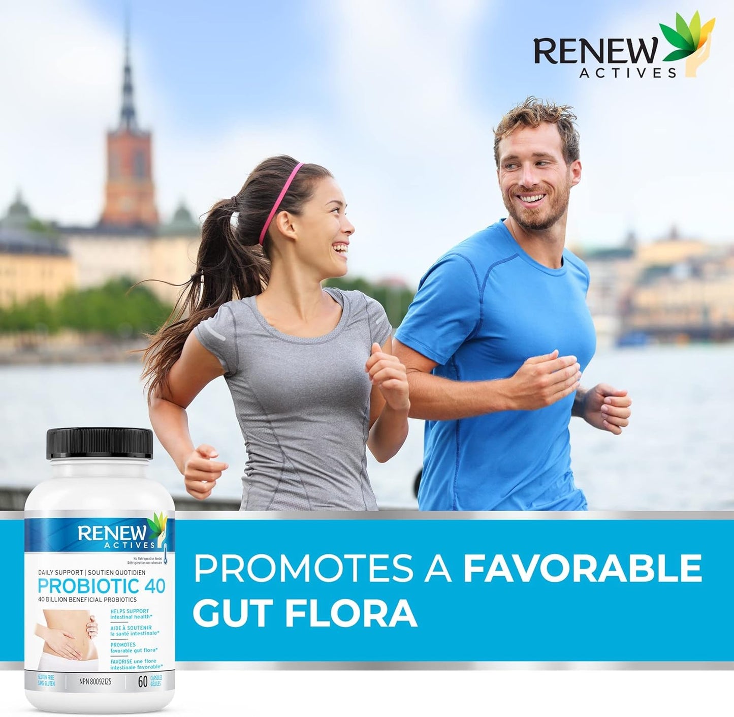 Renew Actives 40 Billion CFU Probiotic Supplement for Digestive Health - Daily Relief for Bloating & Regularity - Double Strength Formula for Men & Women - 60 Capsules