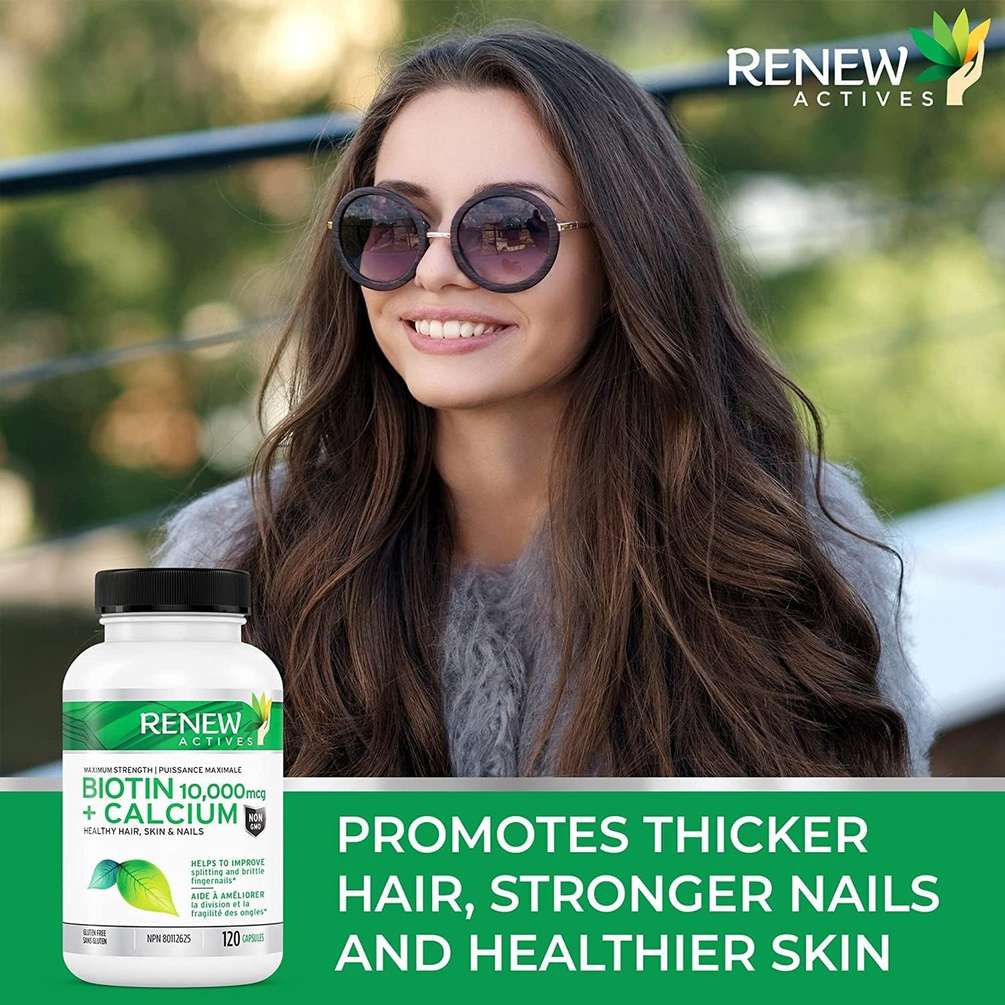 Renew Actives Biotin & Calcium 10000mcg Capsules for Hair, Nail, Skin - Supports Bone, Teeth Health - Prevents Deficiency, Boosts Wellness - 120ct