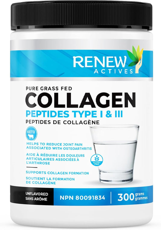 Renew Actives Grass-Fed Collagen Peptides Powder - 9.4g Protein, 39 Calories - Supports Skin, Hair, Joint Health - Keto & Paleo Friendly - Easy Dissolve - Ideal for Hot/Cold Drinks
