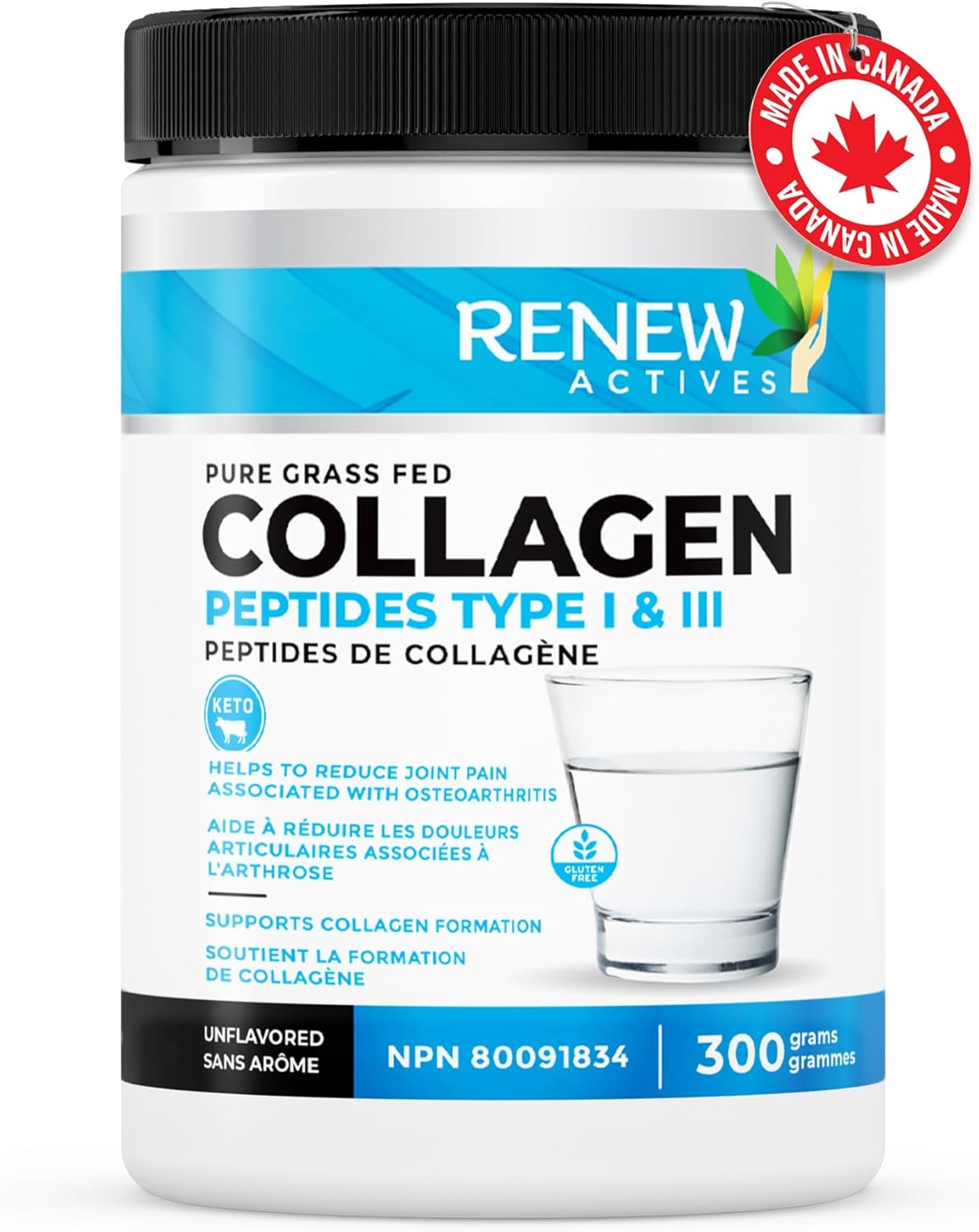 Renew Actives Grass-Fed Collagen Peptides Powder - 9.4g Protein, 39 Calories - Supports Skin, Hair, Joint Health - Keto & Paleo Friendly - Easy Dissolve - Ideal for Hot/Cold Drinks