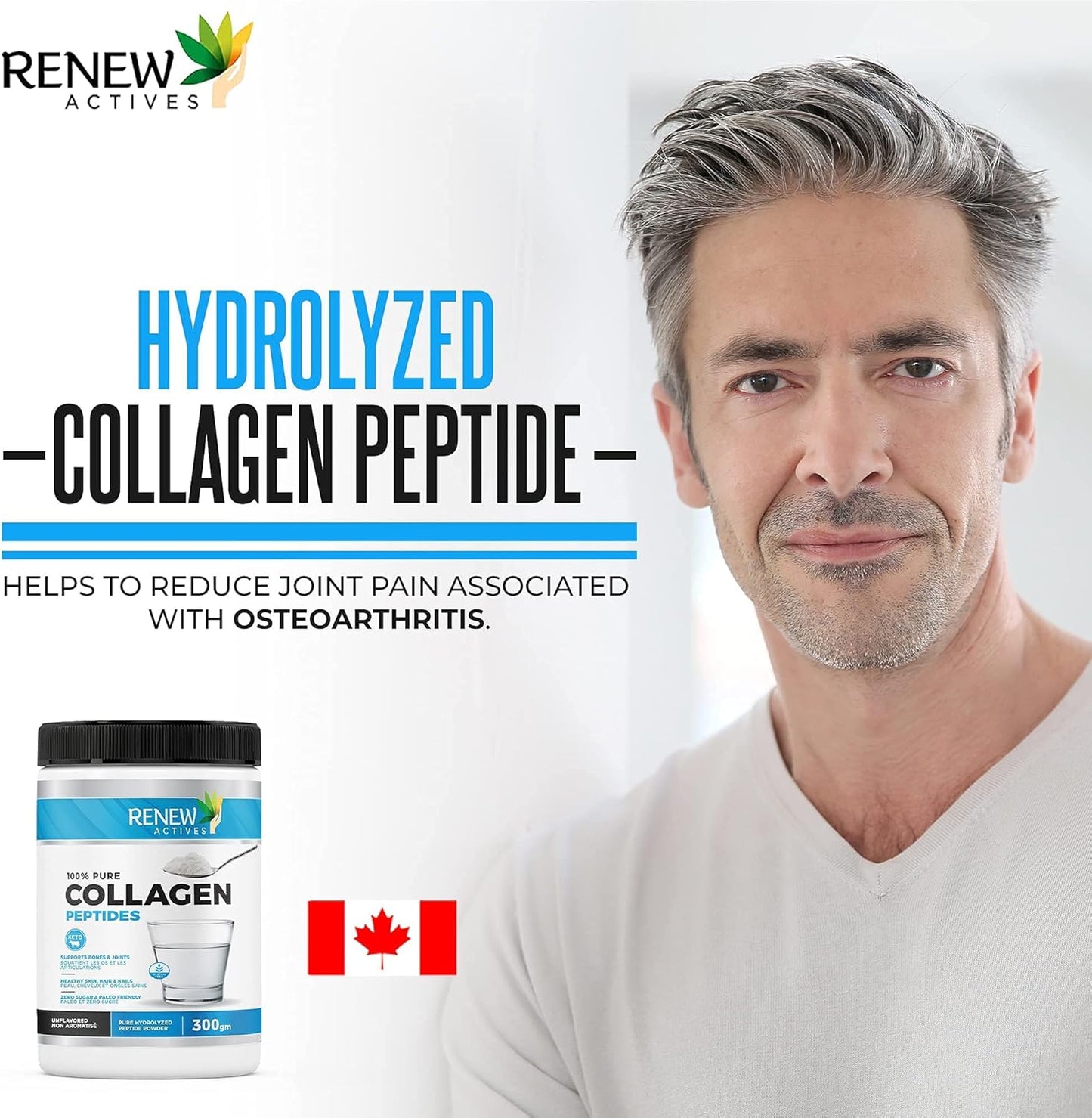 Renew Actives Grass-Fed Collagen Peptides Powder - 9.4g Protein, 39 Calories - Supports Skin, Hair, Joint Health - Keto & Paleo Friendly - Easy Dissolve - Ideal for Hot/Cold Drinks