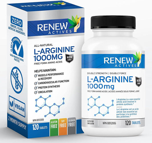 Renew Actives L-Arginine Supplement: Enhance Strength, Endurance, and Muscle Function - 120 Tablets