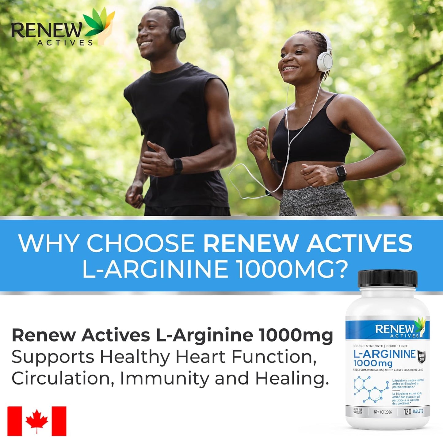Renew Actives L-Arginine Supplement: Enhance Strength, Endurance, and Muscle Function - 120 Tablets