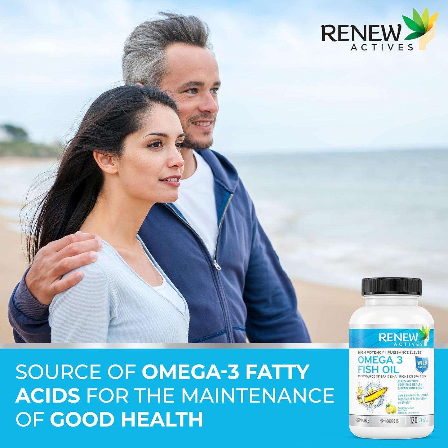 Renew Actives Omega-3 Fish Oil Softgels - 1200mg with 720mg EPA & DHA - Supports Heart, Brain, Eye Health, and Triglyceride Reduction - Non-GMO, Gluten-Free - No Fishy Aftertaste - 120 Count