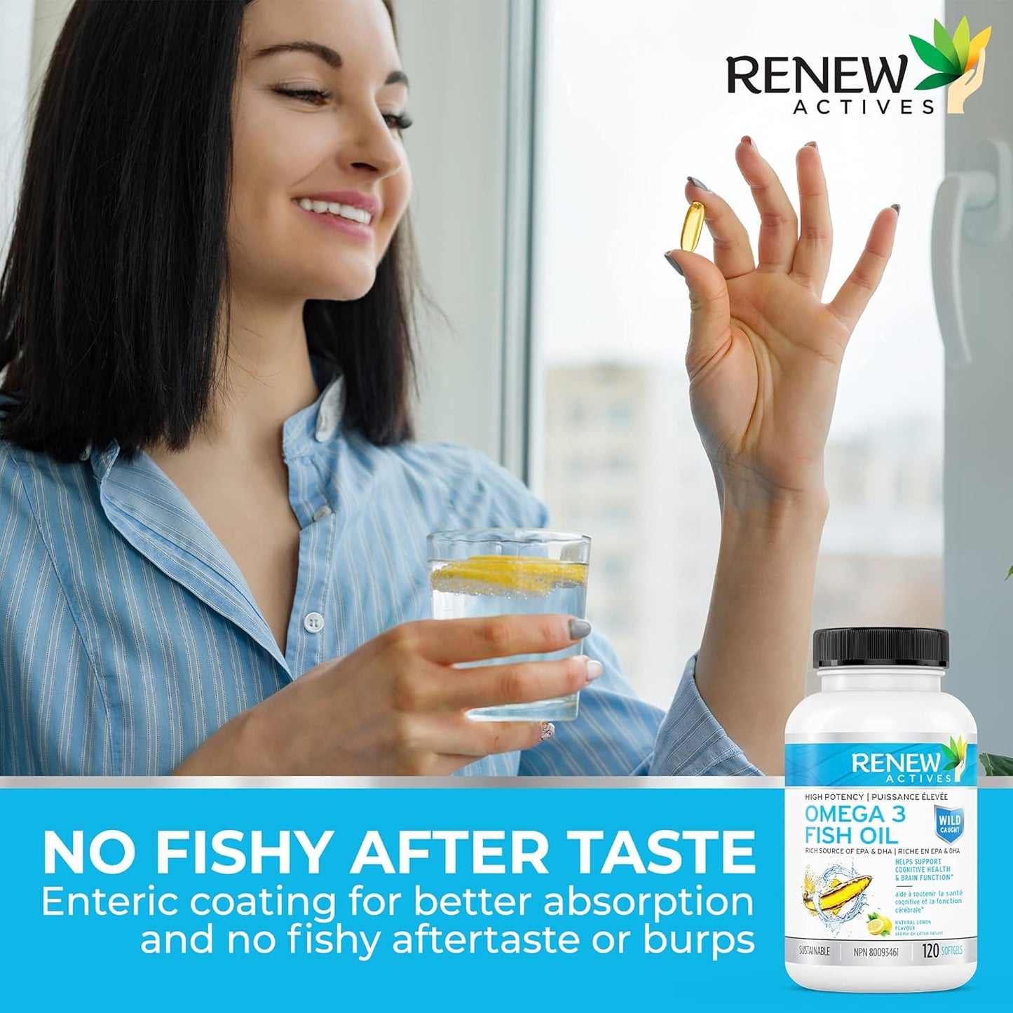 Renew Actives Omega-3 Fish Oil Softgels - 1200mg with 720mg EPA & DHA - Supports Heart, Brain, Eye Health, and Triglyceride Reduction - Non-GMO, Gluten-Free - No Fishy Aftertaste - 120 Count