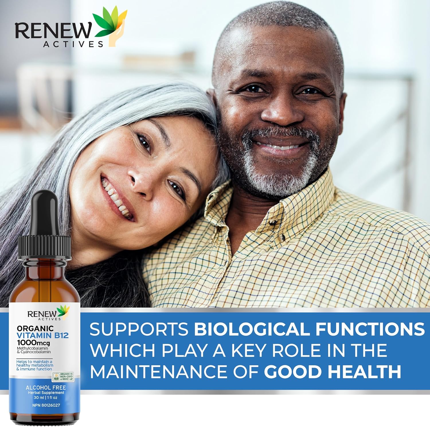 Renew Actives Premium Vegan B12 Liquid Extract Drops - High-Potency Complex for Skin, Nails, Hair, & Immune Health - Fast-Absorbing 30ml Formula