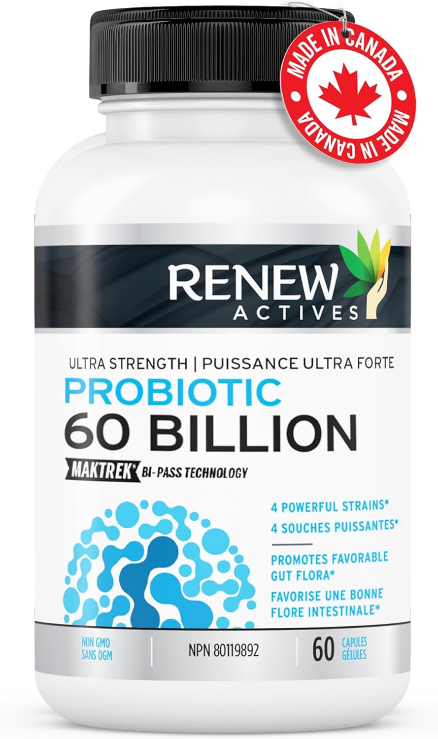 Renew Actives Probiotic Supplement - 60 Billion CFU with Prebiotic Benefits for Gut Health - Supports Digestive Balance - 60 Capsules