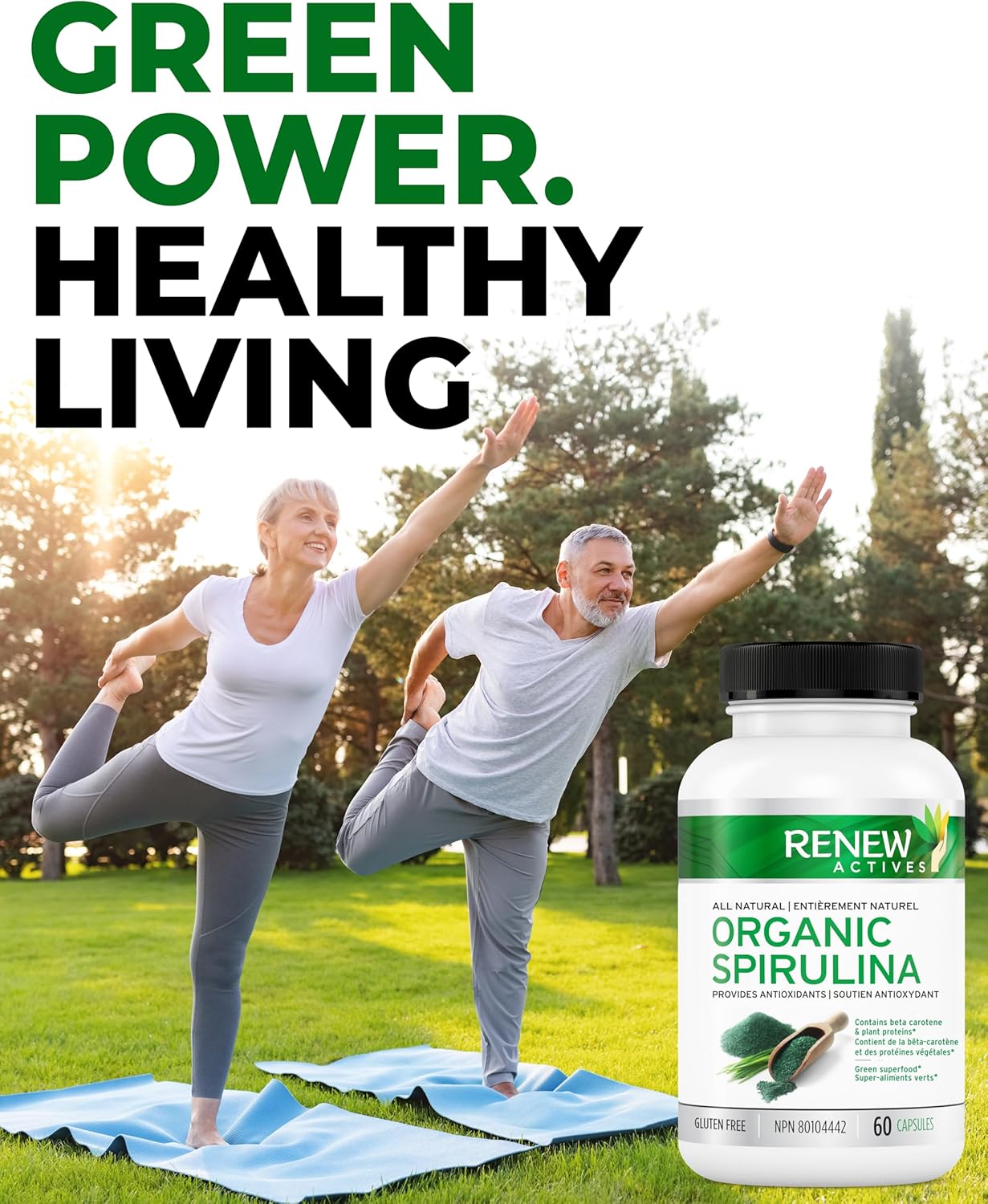 Renew Actives Spirulina Supplement - Natural Maximum Strength Antioxidant Source for Health & Wellness - 60 Capsules