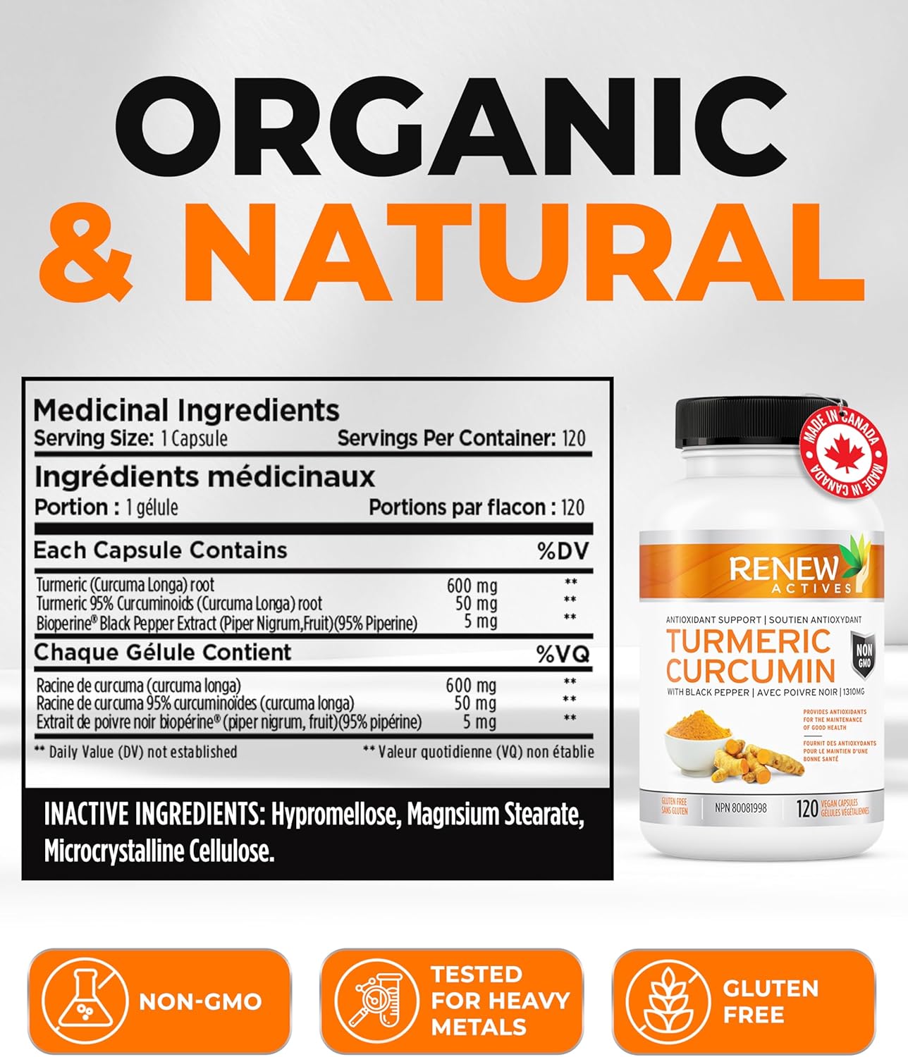 Renew Actives Turmeric Curcumin Capsules with Black Pepper - Supports Digestive Health, Liver Function, Wound Healing, Joint Relief, Mobility, & Wellness - 120 Count