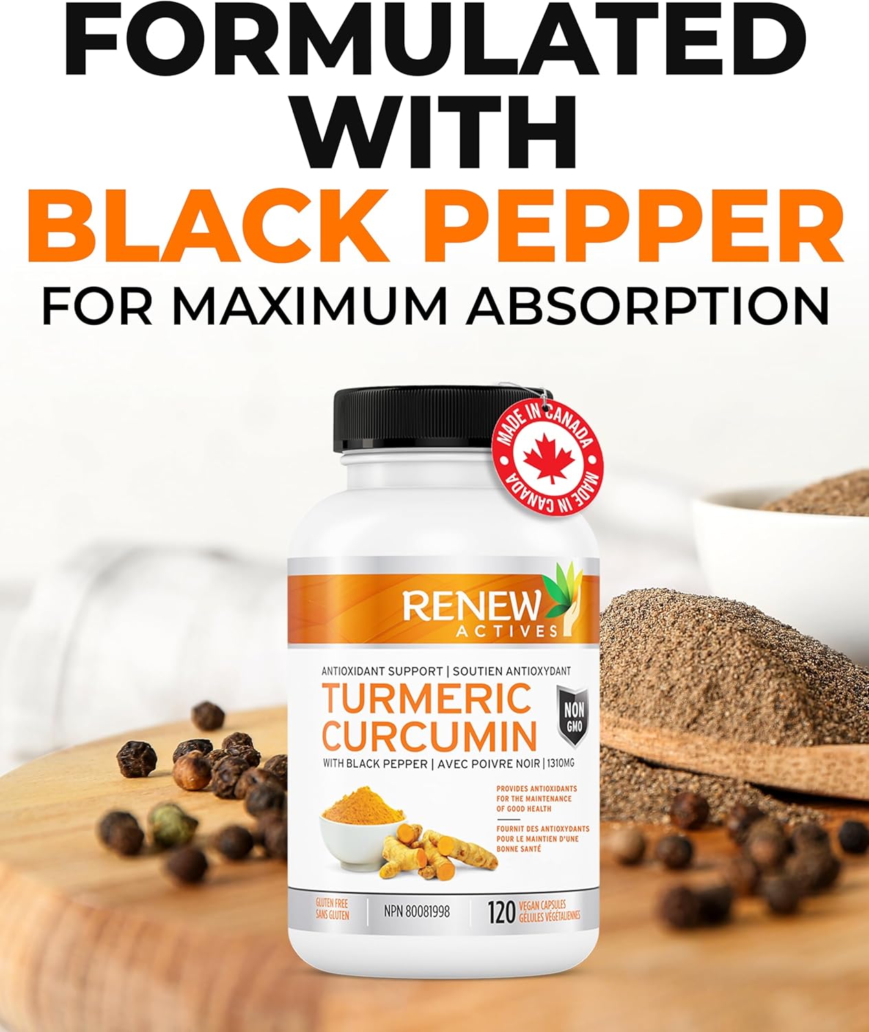 Renew Actives Turmeric Curcumin Capsules with Black Pepper - Supports Digestive Health, Liver Function, Wound Healing, Joint Relief, Mobility, & Wellness - 120 Count