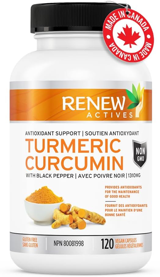 Renew Actives Turmeric Curcumin Capsules with Black Pepper - Supports Digestive Health, Liver Function, Wound Healing, Joint Relief, Mobility, & Wellness - 120 Count