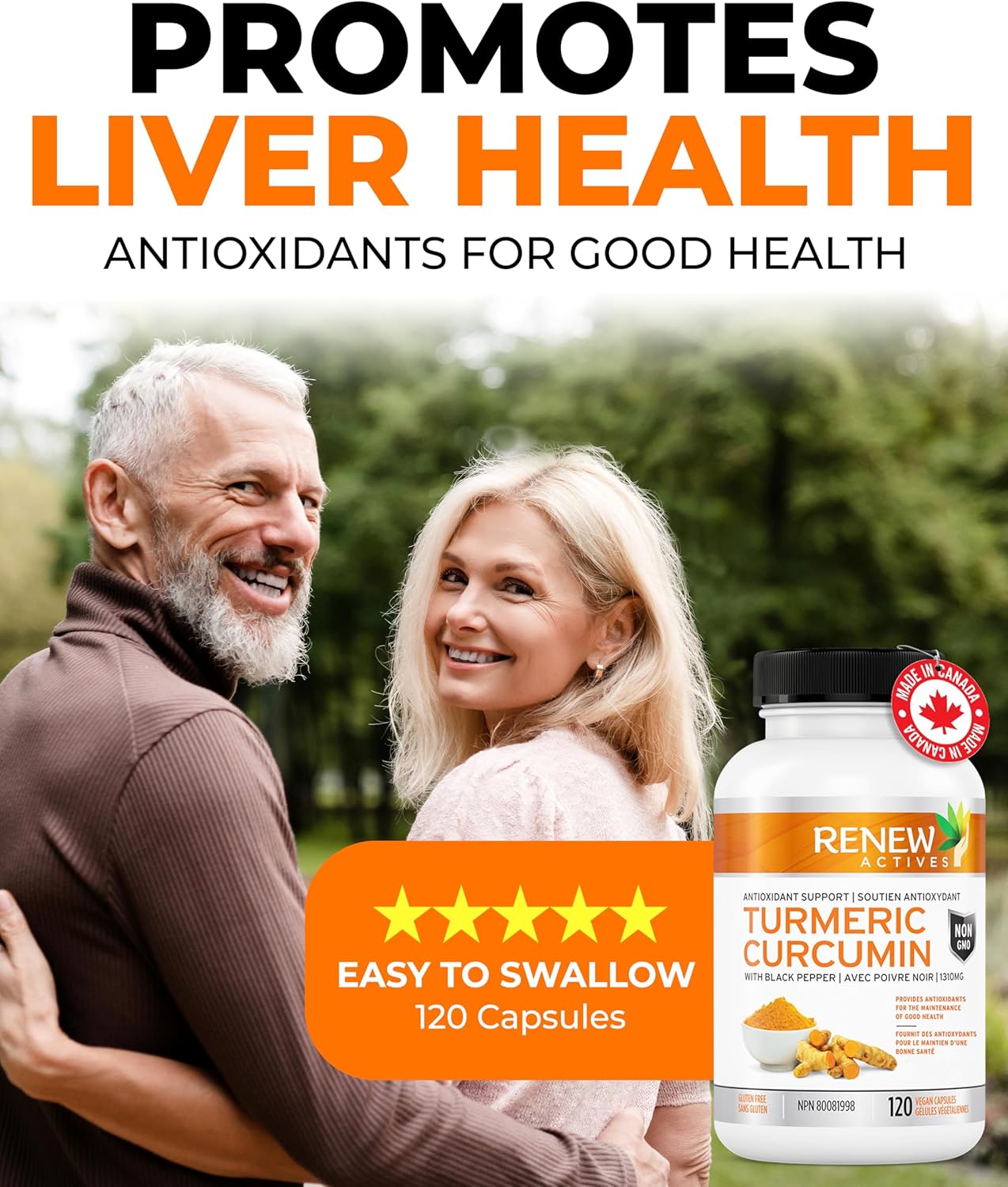 Renew Actives Turmeric Curcumin Capsules with Black Pepper - Supports Digestive Health, Liver Function, Wound Healing, Joint Relief, Mobility, & Wellness - 120 Count