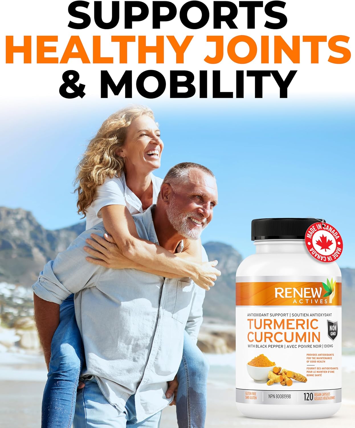 Renew Actives Turmeric Curcumin Capsules with Black Pepper - Supports Digestive Health, Liver Function, Wound Healing, Joint Relief, Mobility, & Wellness - 120 Count