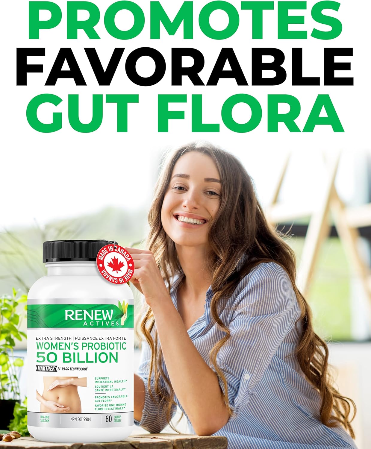 Renew Actives Women's Probiotic Supplement 50 Billion CFU - MAKTREK Bi-Pass Technology, 5 Strains & Prebiotic Blend - Promotes Digestive Health & Gut Flora Balance - 60 Capsules