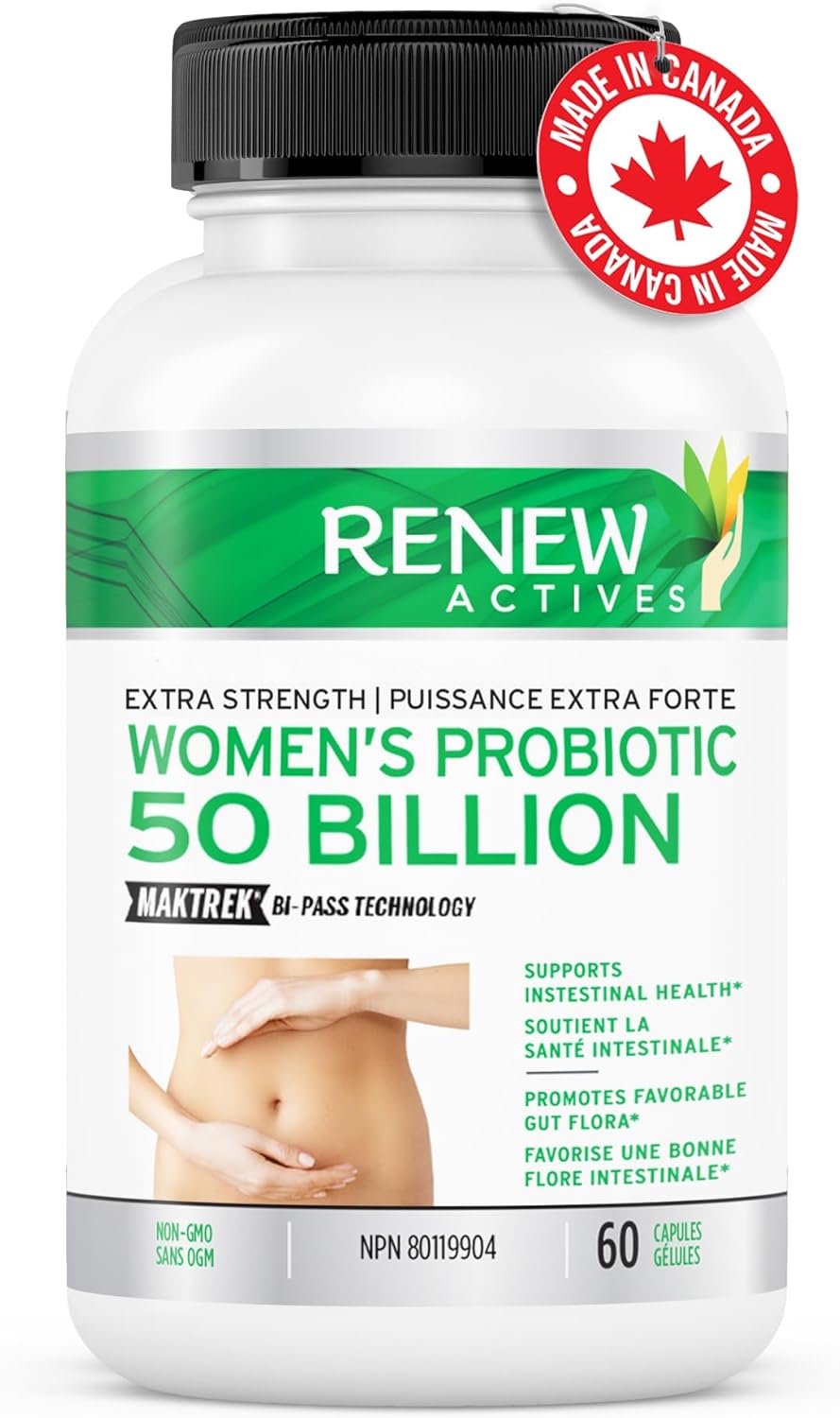 Renew Actives Women's Probiotic Supplement 50 Billion CFU - MAKTREK Bi-Pass Technology, 5 Strains & Prebiotic Blend - Promotes Digestive Health & Gut Flora Balance - 60 Capsules