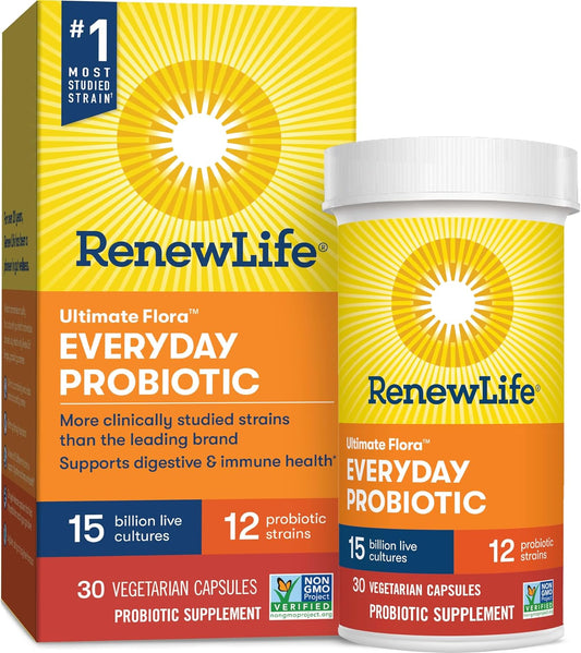 Renew Life Everyday Probiotic Capsules for Urinary, Digestive, and Immune Health - 30 Count, 15 Billion CFU, L. Rhamnosus GG, Dairy, Soy, Gluten-Free