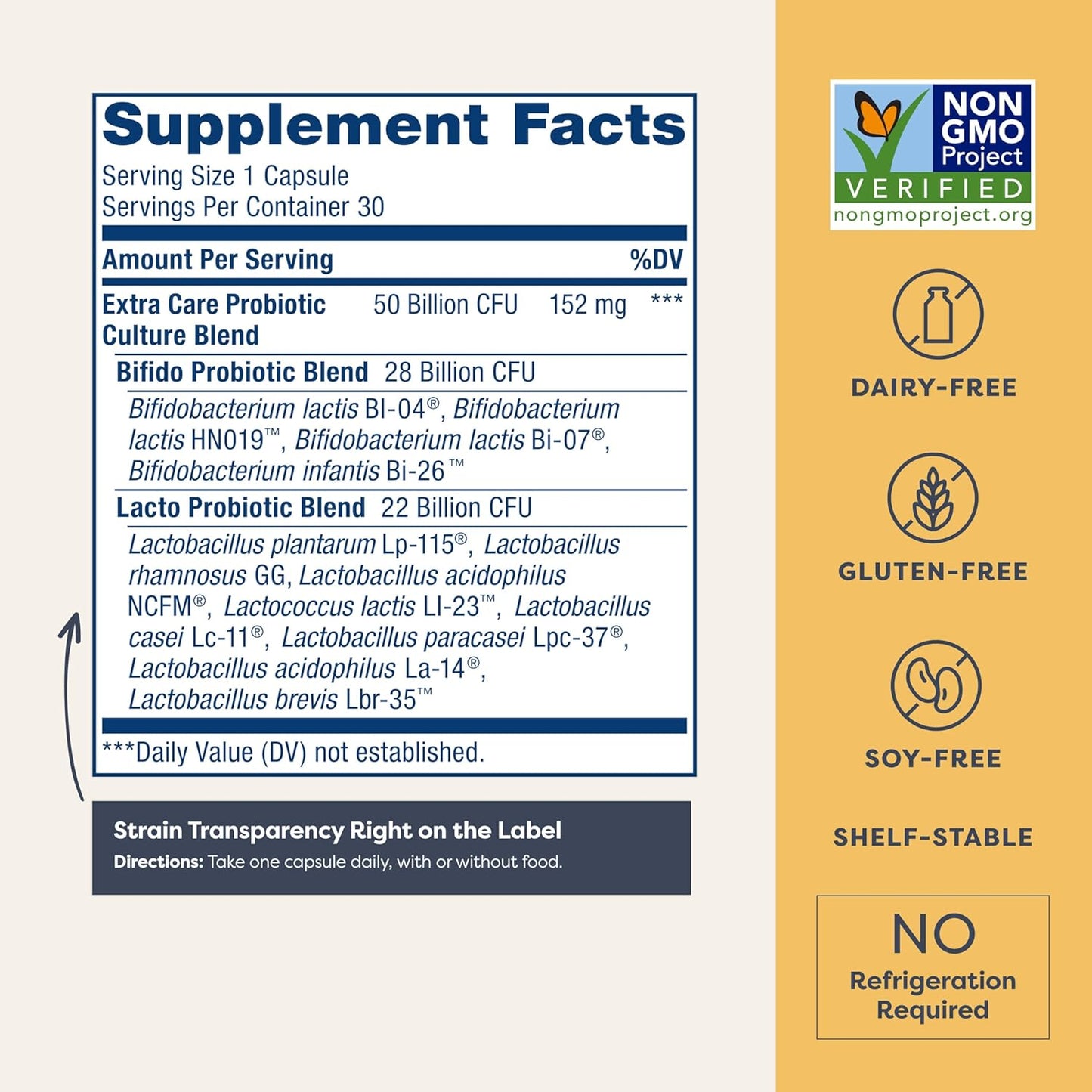 Renew Life Extra Care Probiotic Capsules - 50 Billion CFU for Digestive Health - L. Rhamnosus GG - Dairy, Soy, Gluten-Free - 30 Count