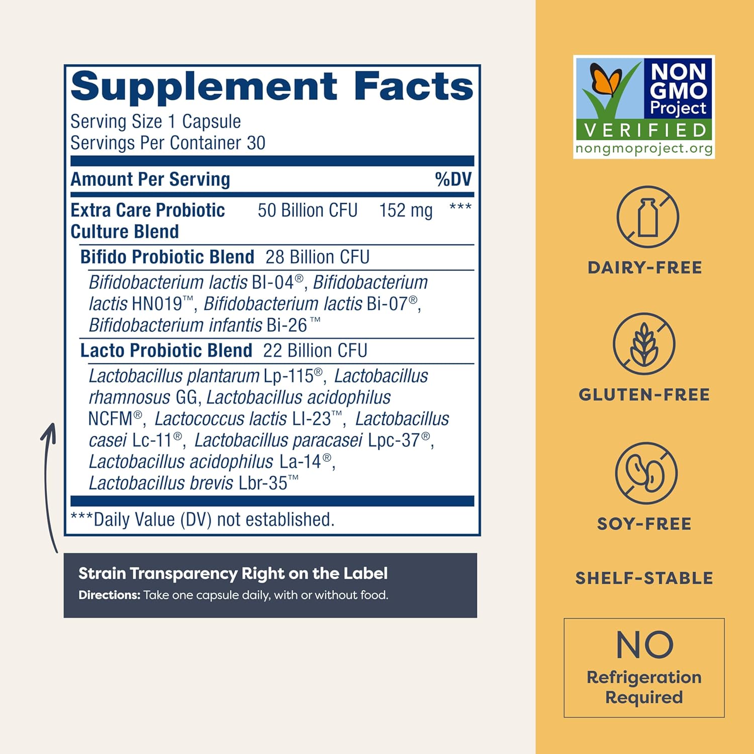 Renew Life Extra Care Probiotic Capsules - 50 Billion CFU for Digestive Health - L. Rhamnosus GG - Dairy, Soy, Gluten-Free - 30 Count