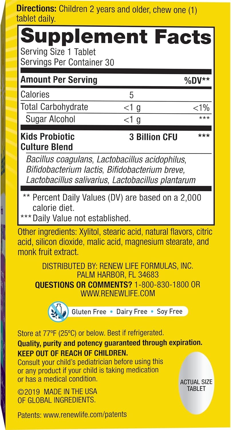 Renew Life Kids Raspberry Probiotic Gummies with Prebiotics - 30 Gummies for Digestive & Immune Health