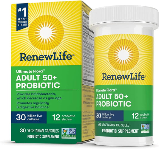 Renew Life Probiotic 50 Plus 30 Billion CFUs for Digestive Health and Immune Support