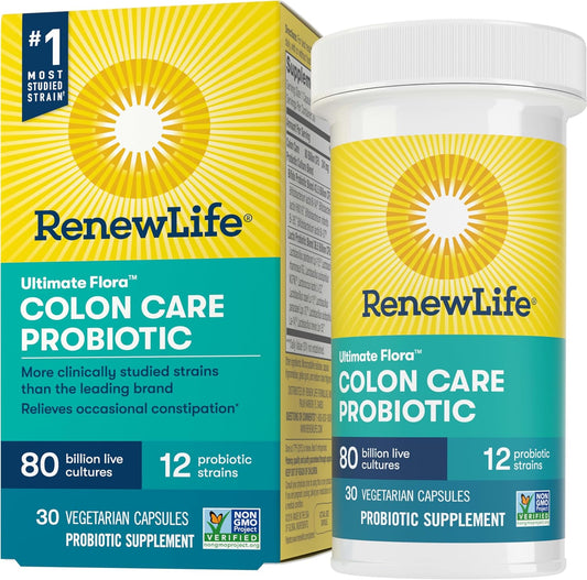 Renew Life Probiotic Colon Care Capsules - 80 Billion CFU, 30 Count - Supports Colon Health, L. Rhamnosus GG, Dairy/Soy/Gluten-Free
